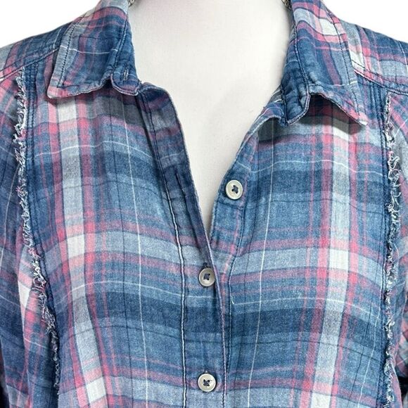 We The Free Seeking Starlight Plaid Light Blue Boho Coastal Cowgirl Top Size M - Picture 5 of 14